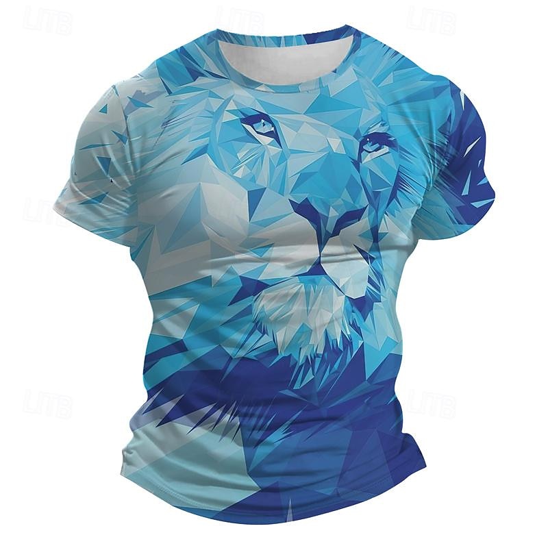 Men's Graphic Animal Lion T Shirt Short Sleeve T shirt 3D Print Crew Neck Shirt Daily Casual Subculture Sports Outdoor Holiday Going out Blue Dark Blue Gray Spring & Summer Clothing Apparel S M L XL