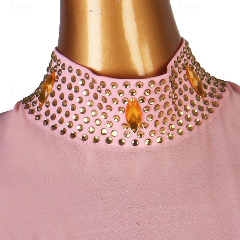 Dance Salsa Latin Dance Dress Rhinestone Women's Performance Training Long Sleeve High Spandex Tulle4