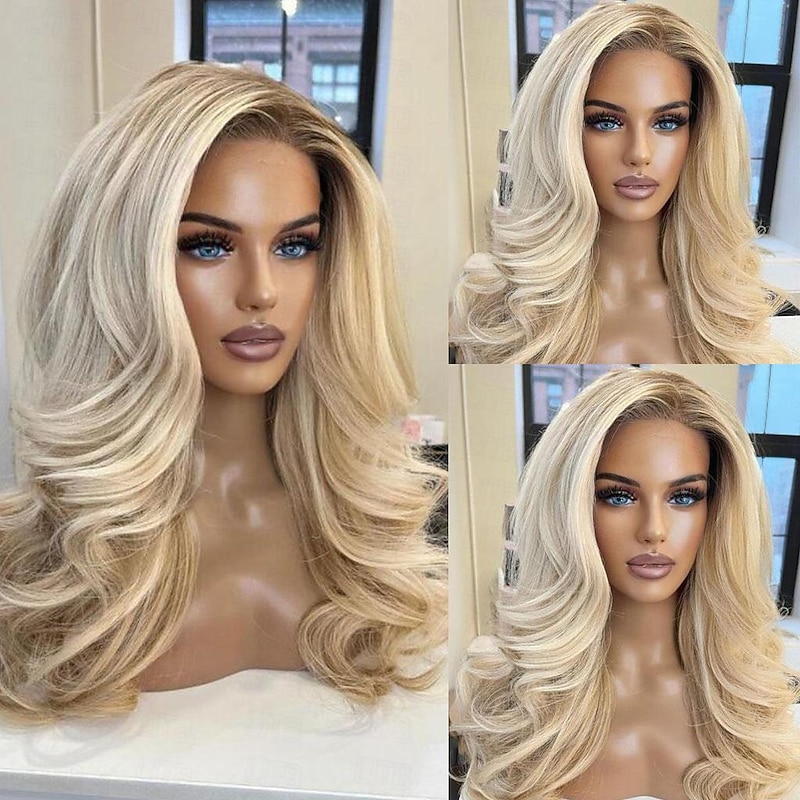 Remy Human Hair 13x4 Lace Front Wig Free Part Brazilian Hair Wavy Multi-color Wig 130% 150% Density Ombre Hair  Pre-Plucked For Women Long Human Hair Lace Wig