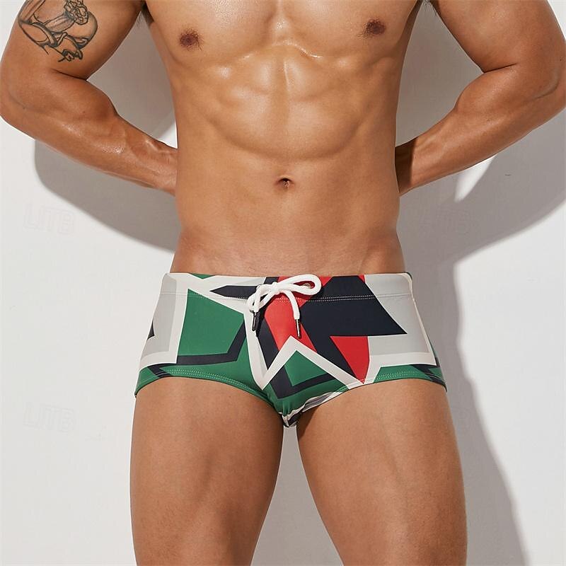Men's Swim Shorts Swim Briefs Daily Wear Vacation Summer Beach Swimming Quick Dry Soft Comfortable Drawstring Elastic Waist Color Block Short Gymnatics Casual Activewear Green Low Waist2
