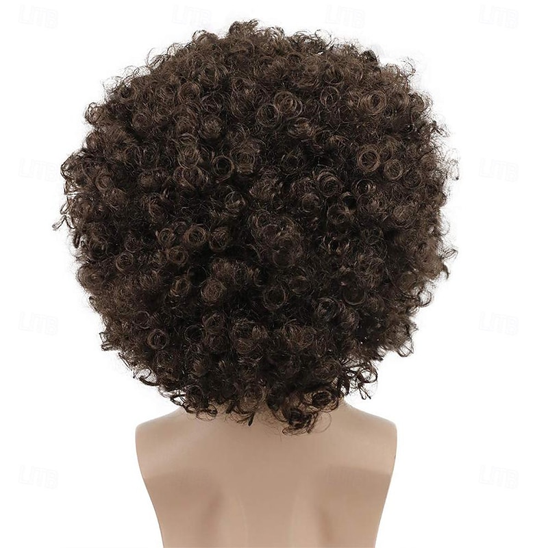 Adult Unisex 60s 70s 80s Short Golden Curly Afro Synthetic Disco Rocker Hippies Hair California Carnival Cosplay Anime Costume Wig Halloween Wigs4