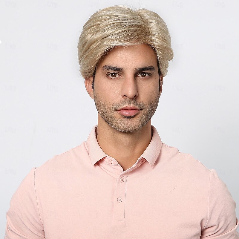 Synthetic Wig Uniforms Career Costumes Princess kinky Straight Middle Part Layered Haircut Machine Made Wig 8 inch Light Blonde Synthetic Hair Men's Cosplay Party Fashion Blonde2