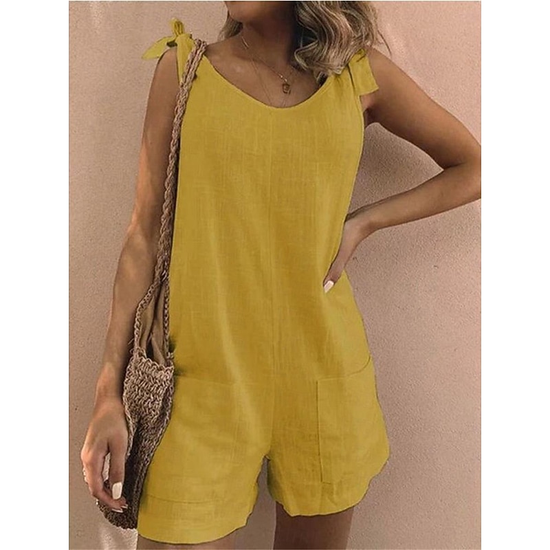 Women's Normal Romper Basic Solid Color Sleeveless V Neck Pocket Daily Weekend Regular Fit White Yellow Blue Summer3