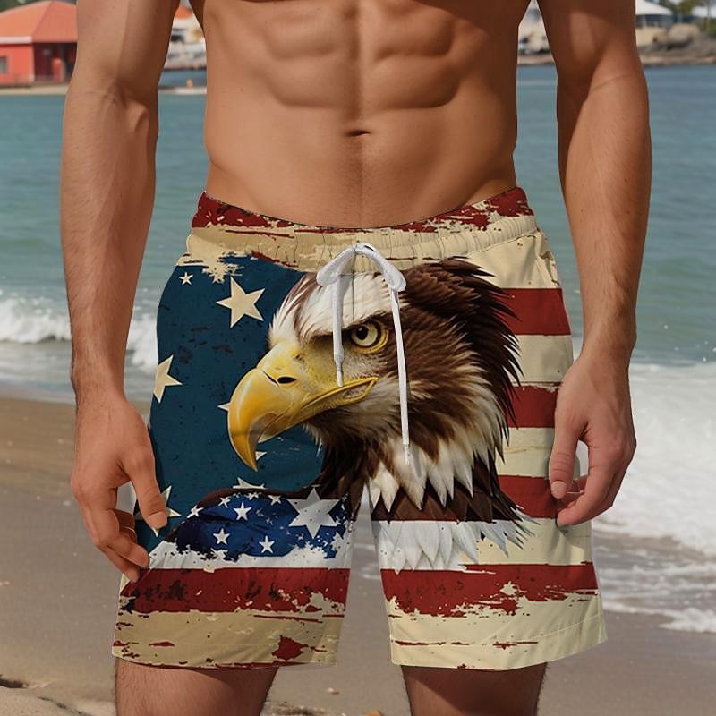 Men's Eagle National Flag Swim Trunks Swim Shorts Board Shorts Mid Waist Vacation Hawaiian Holiday Vacation Holiday Beach Drawstring with Mesh lining Elastic Waist Designer Clothing Apparel