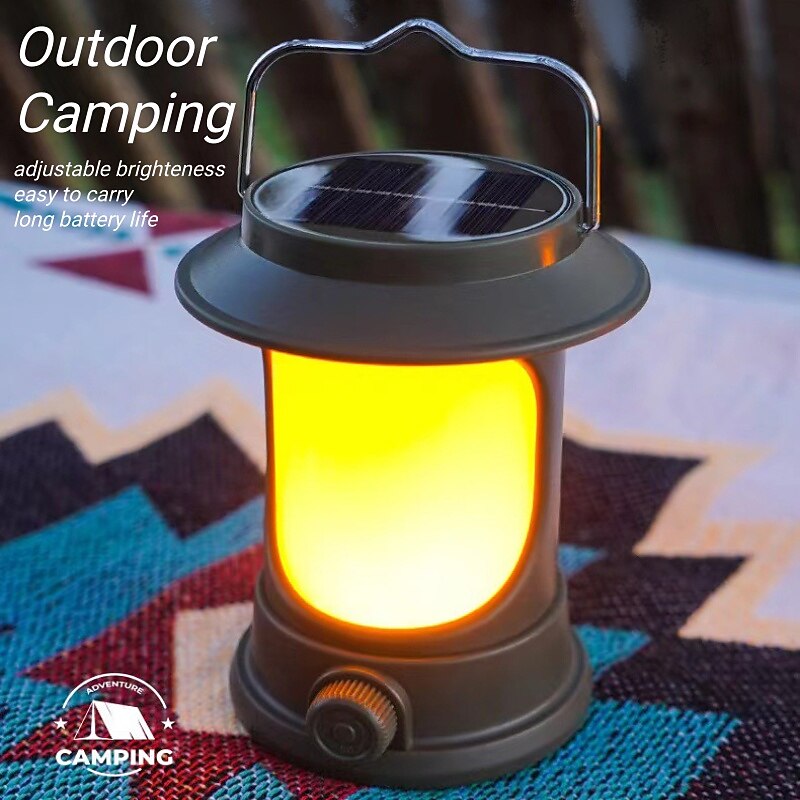 Solar LED Camping Lantern, LED Retro Rechargeable Hangable Outdoor Tent Light for Outdoor Camping