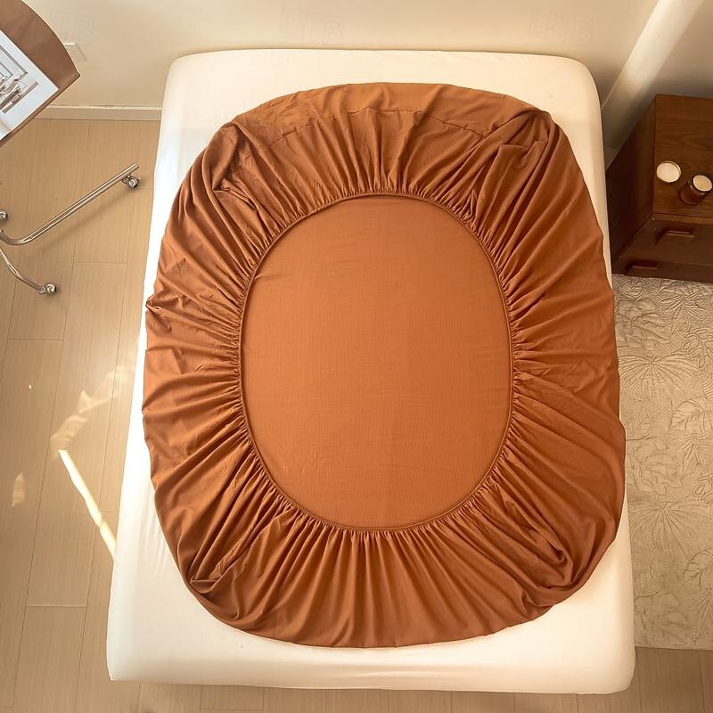 1Pc 100% Cotton Bed Fitted Sheet Solid Color Bed Cover Elastic Mattress Cover Single And Double Deluxe Double Bed Cover Multiple Sizes Available3