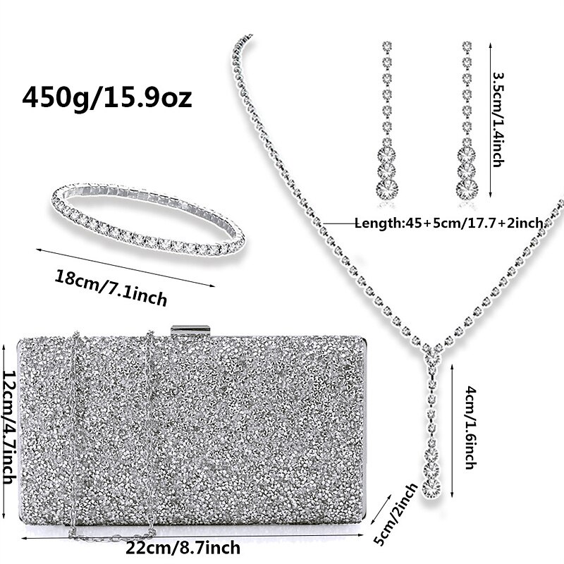 Bridal Jewelry Set of Four Fashionable And Minimalist Tassel Water Diamond Dinner Bag Full of Diamond Necklace Ear Studs Bracelet4