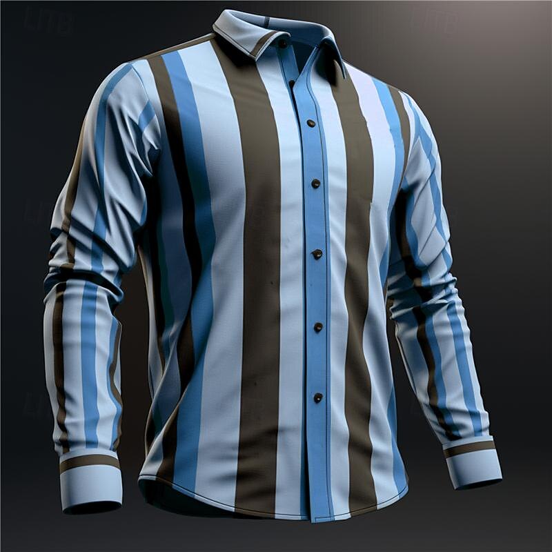 Men's Stripe Geometric Pattern Shirt Button Up Shirt Long Sleeve Business Business Casual Daily Wear Going out Spring Turndown Print Button-Down Blue Orange Green Khaki2