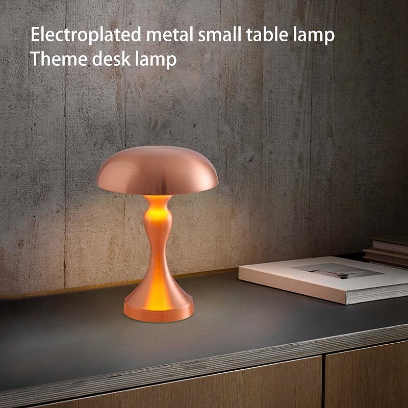 Mushroom Lamp Nordic Retro Living Room Bedroom Rechargeable Table Lamp Simple Touch Bar Dining Table Study Metal Night Light2