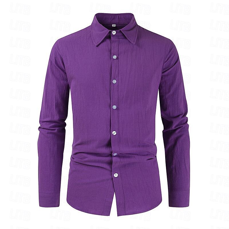 Men's Shirt Linen Shirt Summer Shirt Beach Shirt Plain Vacation Hawaiian Black Pink Navy Blue Purple Long Sleeve Lapel Spring &  Fall Clothing Apparel Button-Down