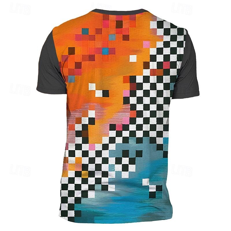 Men's Graphic Plaid Color Block T Shirt Short Sleeve T shirt 3D Print Crew Neck Shirt Designer Casual Subculture Sports Outdoor Holiday Going out Yellow Blue Purple Spring & Summer Clothing Apparel S
