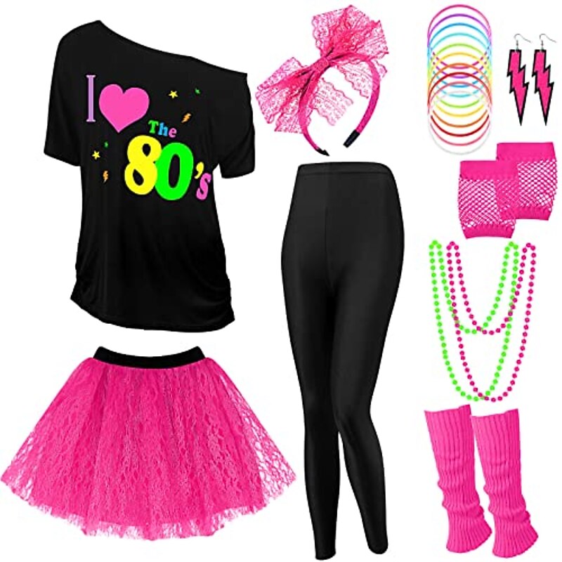 1980s T-shirt Accesories Set Fancy Dress Women's Halloween Carnival Masquerade Party / Evening Pride Parade Pride Month Adults' Skirt Gloves Leg Warmers