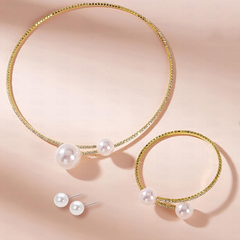 Bridal Jewelry Sets One-piece Suit Alloy Earrings Necklace Bracelets Women's Stylish Luxury Cute Geometrical Joy Geometric Jewelry Set For Party2