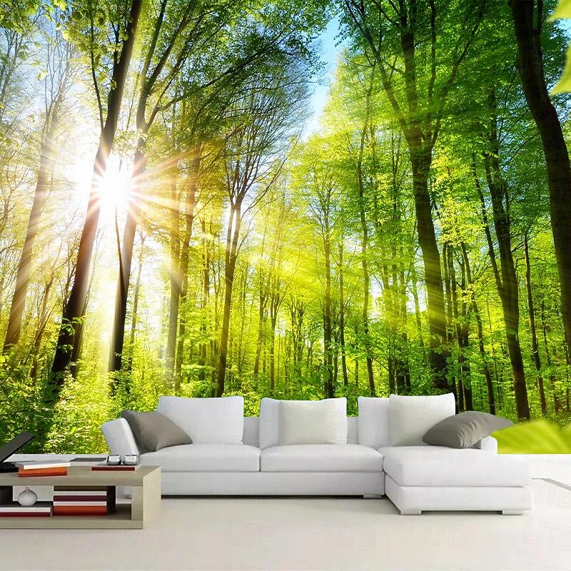 Cool Wallpapers Nature Forest Wallpaper Wall Mural Green Sticker Peel and Stick Removable PVC/Vinyl Material Self Adhesive/Adhesive Required Wall Decor for Living Room Kitchen Bathroom
