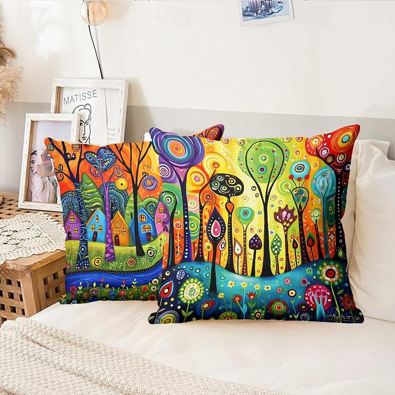 Colorful Landscape Double Side Cushion Cover 1PC Decorative Square Throw Pillow Cover Pillowcase for Bedroom Livingroom Indoor Cushion for Sofa Couch Bed Chair3