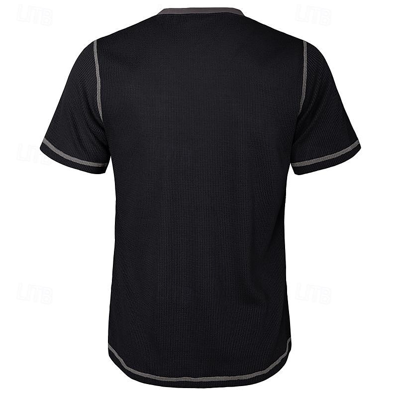 Men's Waffle Henley Shirt Tee Short Sleeve Solid Color Vintage Buttons Henley Outdoor Casual Daily Summer Black White Yellow Henley T-Shirt3
