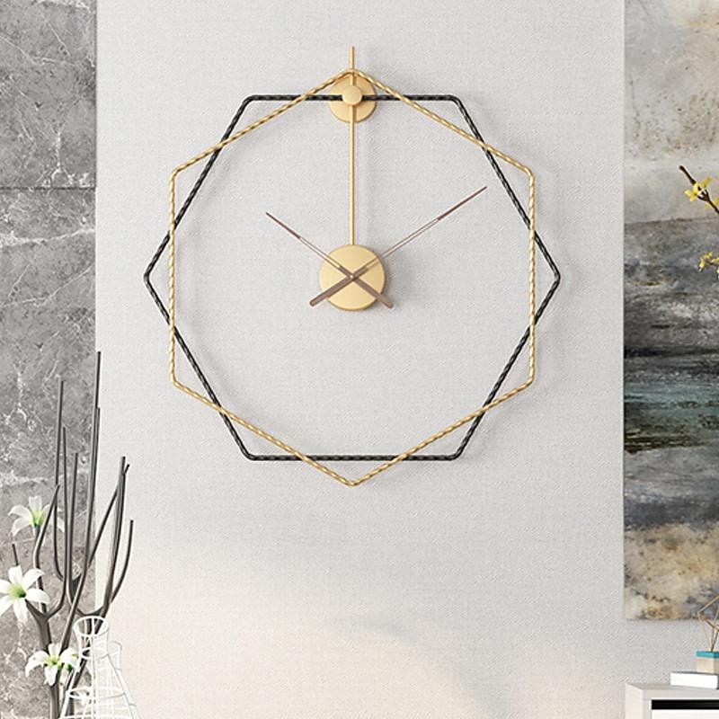 Geometry Large Wall Clock Metal Decorative Silent Non-Ticking Big Clocks Modern Home Decorations for Living RoomBedroomDining Room Office 50 60 80 cm2