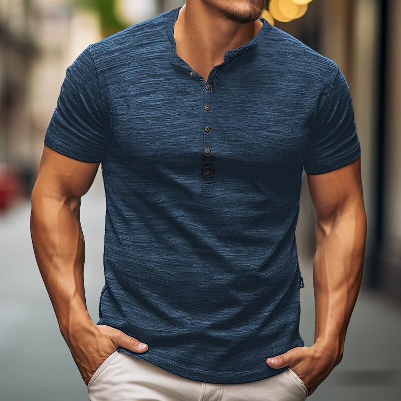 Men's Henley Shirt Tee Top Plain Henley Street Vacation Short Sleeves Clothing Apparel Fashion Designer Basic
