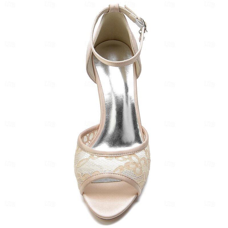 Wedding Shoes for Bride Bridesmaid Women Peep Toe White Nude Ivory Champagne Satin With Lace Flower Embroidery Kitten Heel Low Heel Wedding Party Evening Daily Elegant Classic4