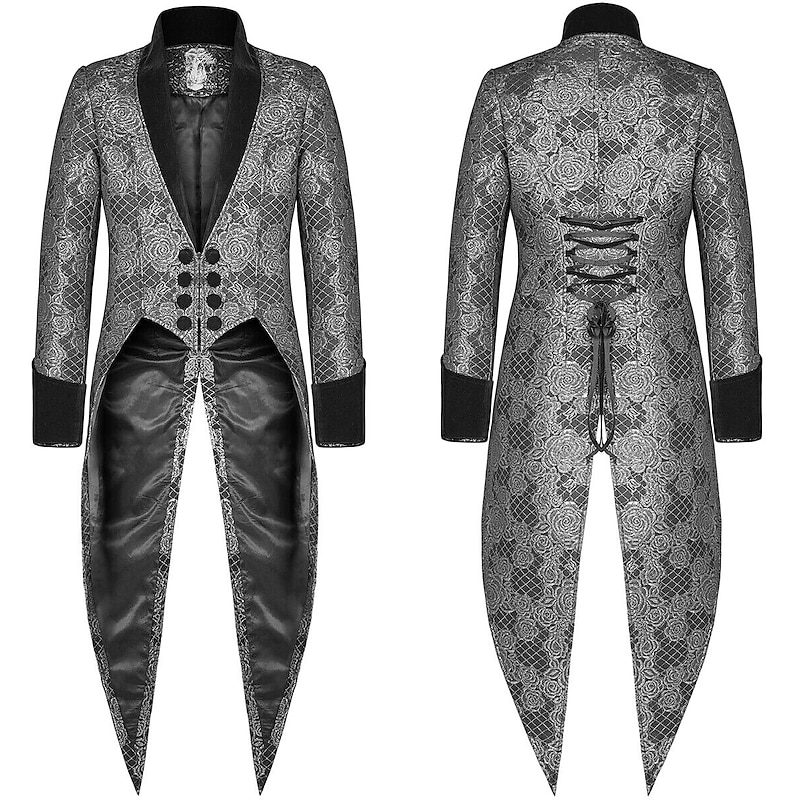 Punk & Gothic Medieval Coat Masquerade Prince Knight Ritter Nobleman Fancy Dress Men's Royal Steampunk Party / Evening Adults' Coat3