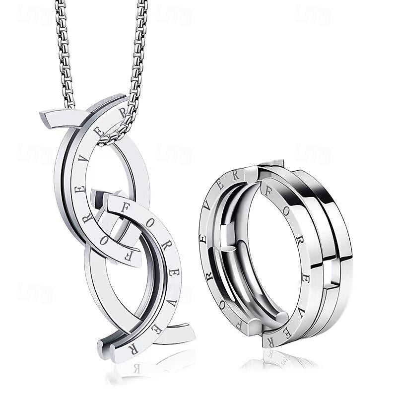 Stainless Steel Men's Deformed Ring Kissing Fish Titanium Steel Necklace And Ring Dual-purpose And Extendable