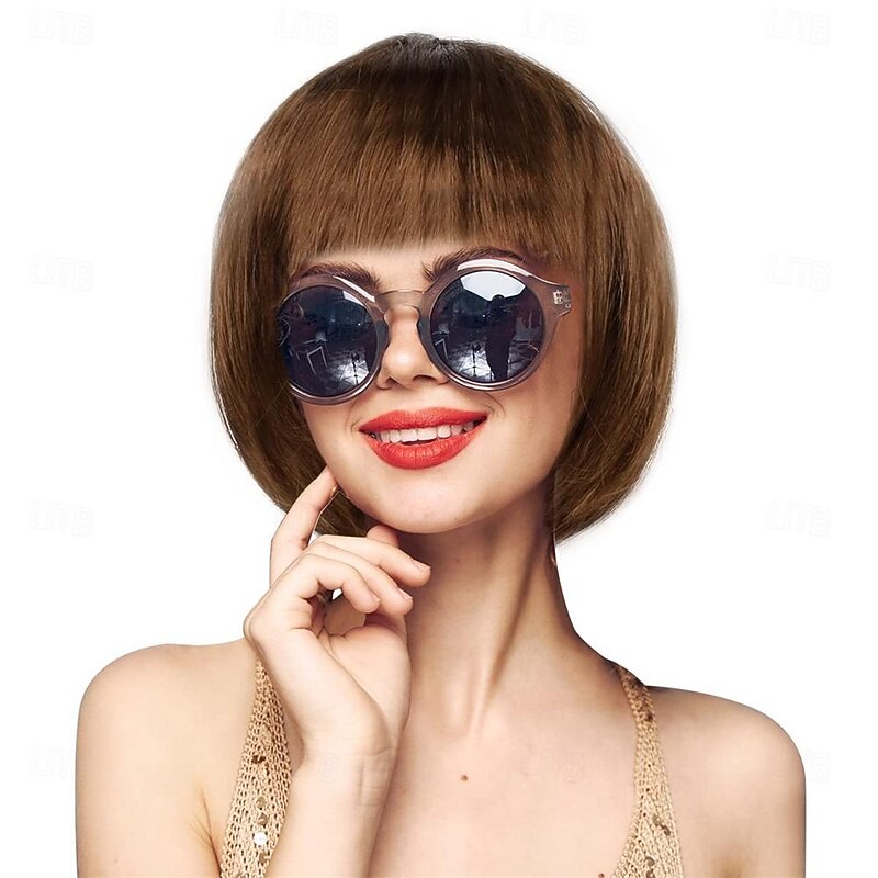 Brown Short Bob Party Wigs-Synthetic Women Girl Costume Cosplay Carnival Birthday Christmas Bachelorette Flapper Bangs Wig Halloween Wigs