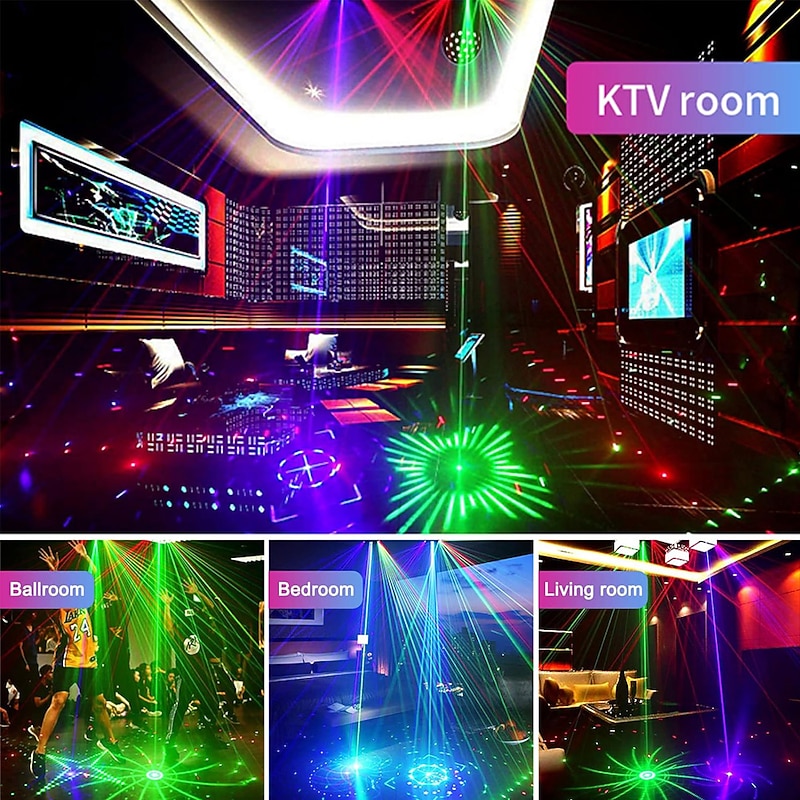 15 Eyes RGB Dj Disco Party Light Indoor Strobe Stage Lighting Effect LED Projector by DMX512 Control and Sound Activated Ravelight for Home Birthday Parties Karaoke KTV3
