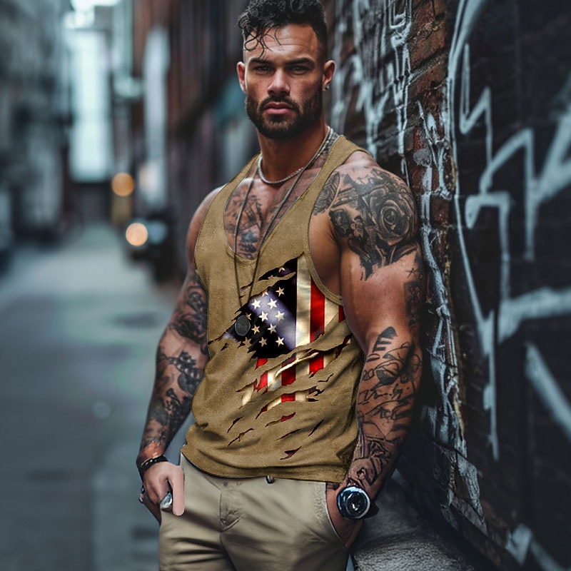 Veterans Day Men's Patriot Patriotic Veteran Graphic American Flag Vest Top Racer Back Tank Top Sleeveless T Shirt for Men Sleeveless T shirt 3D Print V Neck Shirt Sports Daily Simple Sports Outdoor3