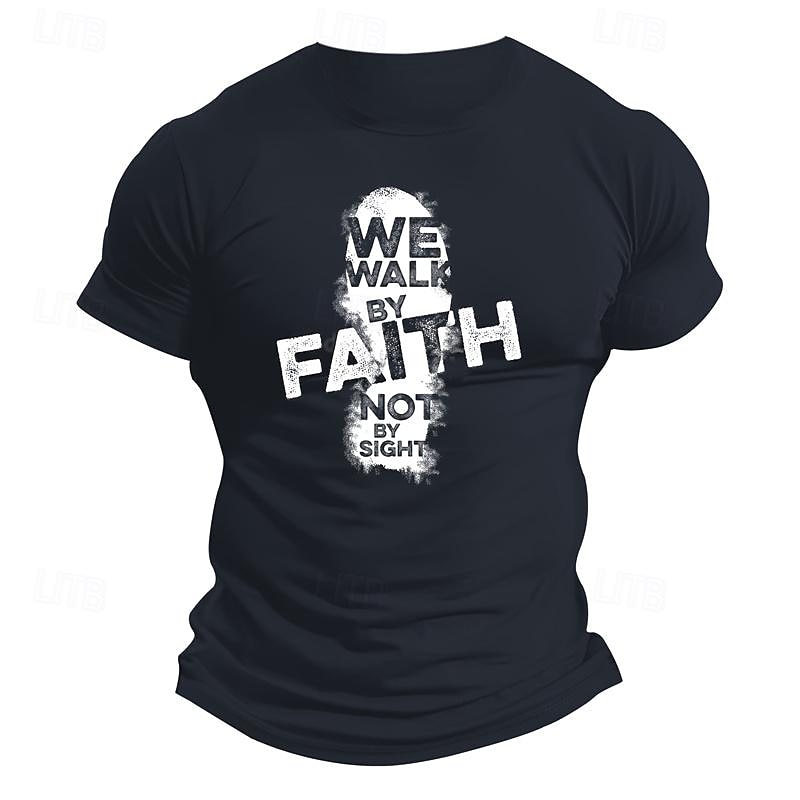 Men's Faith T Shirt Tee Top Cotton Short Sleeve Graphic Shirt Black White Red Comfortable Tee Street Sports Outdoor Fashion Designer Clothing