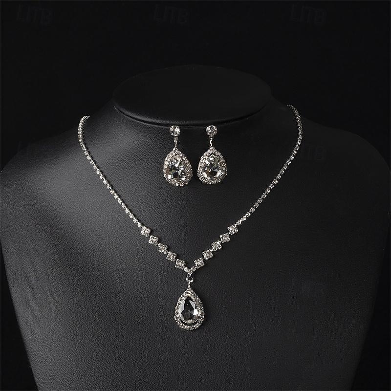 Bride Jewelry Set Water Diamond Water Drop Wave Necklace Earrings Bracelet Diamond Face Square Box Dinner Bag Set of Four3