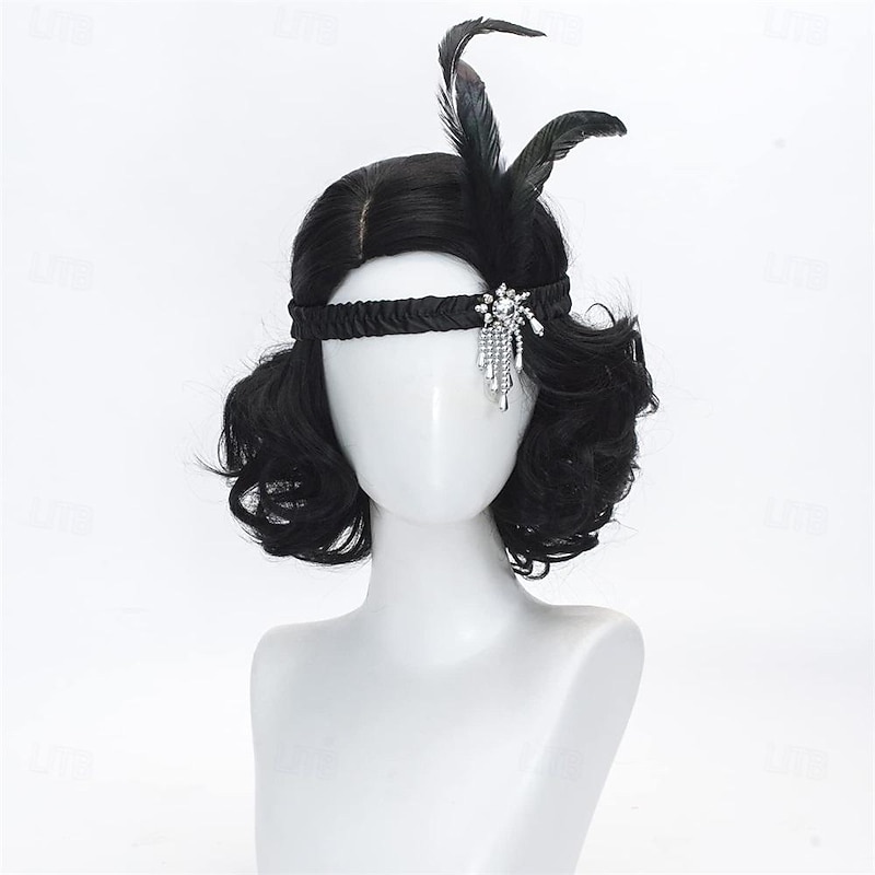 Women's Short Black Wig 1920s Vintage Wig Old Lady Wig Curly Wavy Wig Cosplay Costume Party Only Wigs Halloween Wigs