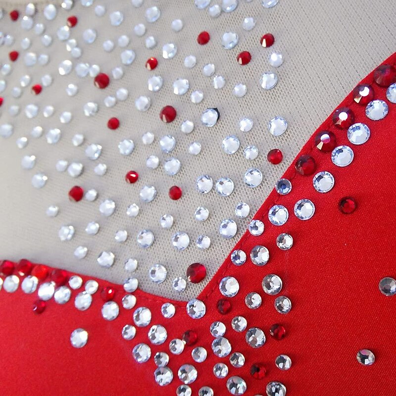 Figure Skating Dress Women's Girls' Ice Skating Dress Red Stretchy Training Competition Skating Wear Crystal / Rhinestone Sleeveless Ice Skating Figure Skating4