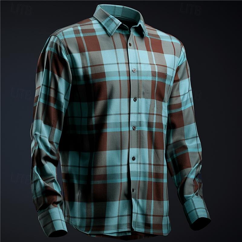 Men's Plaid / Check Geometric Pattern Shirt Button Up Shirt Long Sleeve Business Business Casual Daily Wear Going out Spring Turndown Print Button-Down Blue Orange Green Khaki4