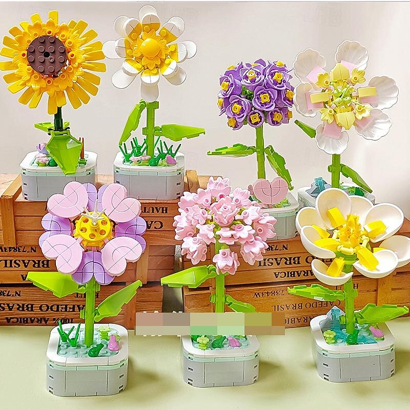 Women's Day Gifts Sunflower Hibiscus Eternal Flower Building Block Small Particle Puzzle Assembly Toy Potted Plant Decoration Couple Valentine's Day Gift Mother's Day Gifts for MoM