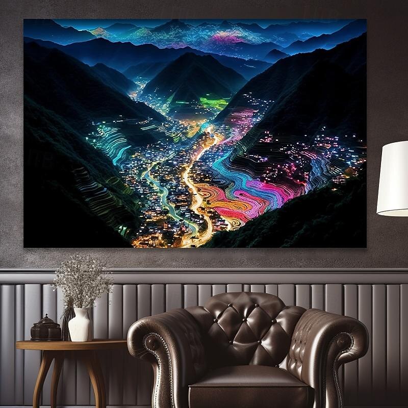 Landscape Wall Art Canvas City Lights at Night Prints and Posters Pictures Decorative Fabric Painting For Living Room Pictures No Frame3