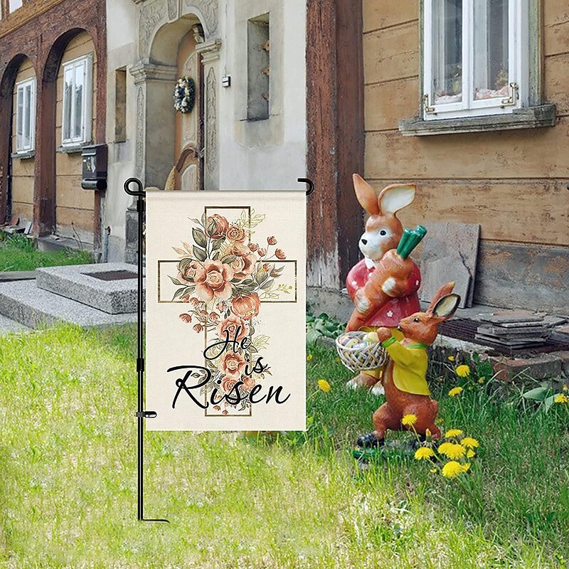 Jesus Garden Flag 12x18Inch Outdoor Decorations He is Risen Welcome Garden Patio Flag Flower Yard Flag Double Sided Holiday Outdoor Flags 1pc3