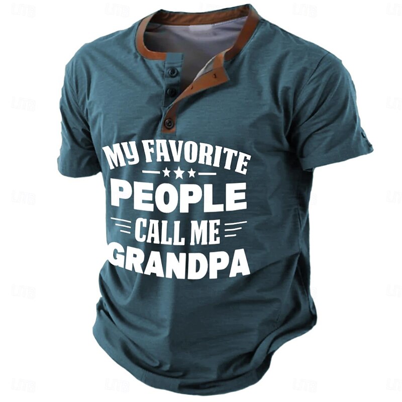 Men's Grandpa Graphic T-Shirt - "My Favorite People Call Me Grandpa" Henley Short Sleeve Family Tee2