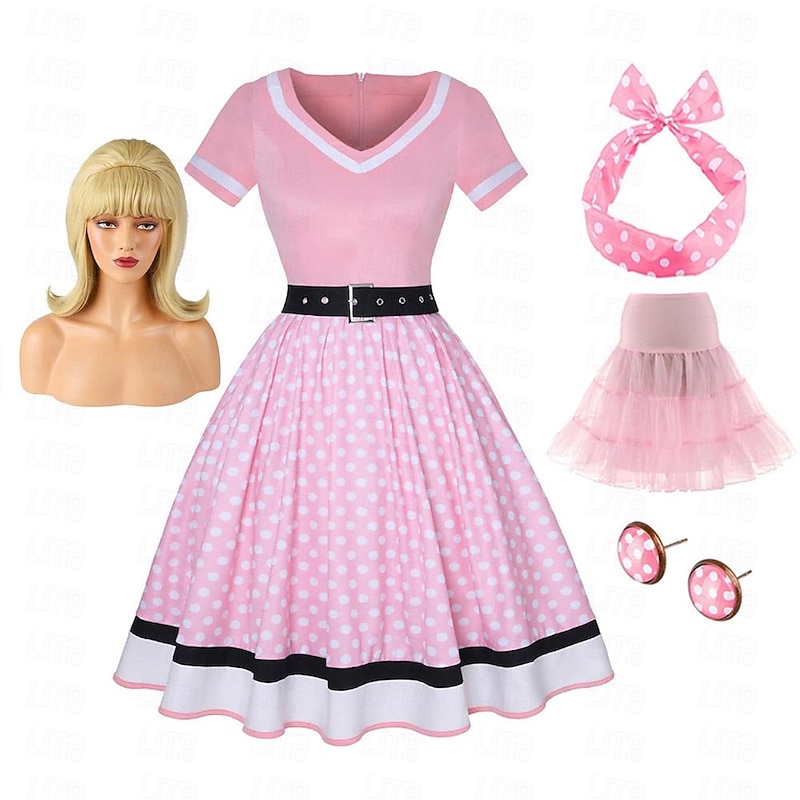 Retro Vintage 1950s Rockabilly Petticoat Hoop Skirt A-Line Dress Tutu Flare Dress Audrey Hepburn Women's Cosplay Costume Party / Evening Masquerade Dress With Costume Wig