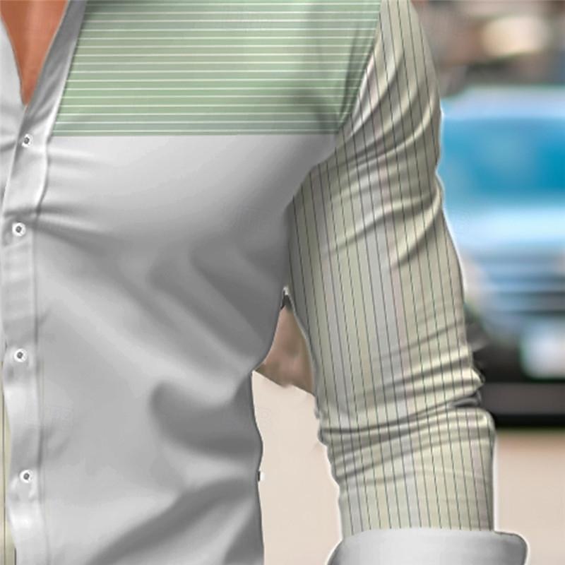 Men's Dress Shirt Printed Shirts Stripe Outdoor Wear to work Violet Fuchsia Green Long Sleeve Turndown Spring & Summer Clothing Apparel Print3