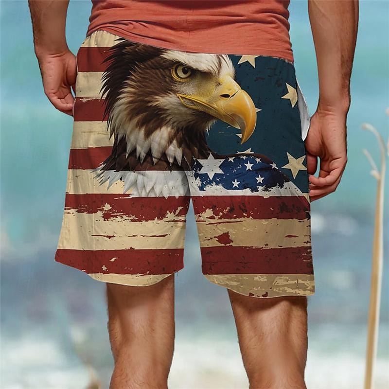 Men's Eagle National Flag Swim Trunks Swim Shorts Board Shorts Mid Waist Vacation Hawaiian Holiday Vacation Holiday Beach Drawstring with Mesh lining Elastic Waist Designer Clothing Apparel2