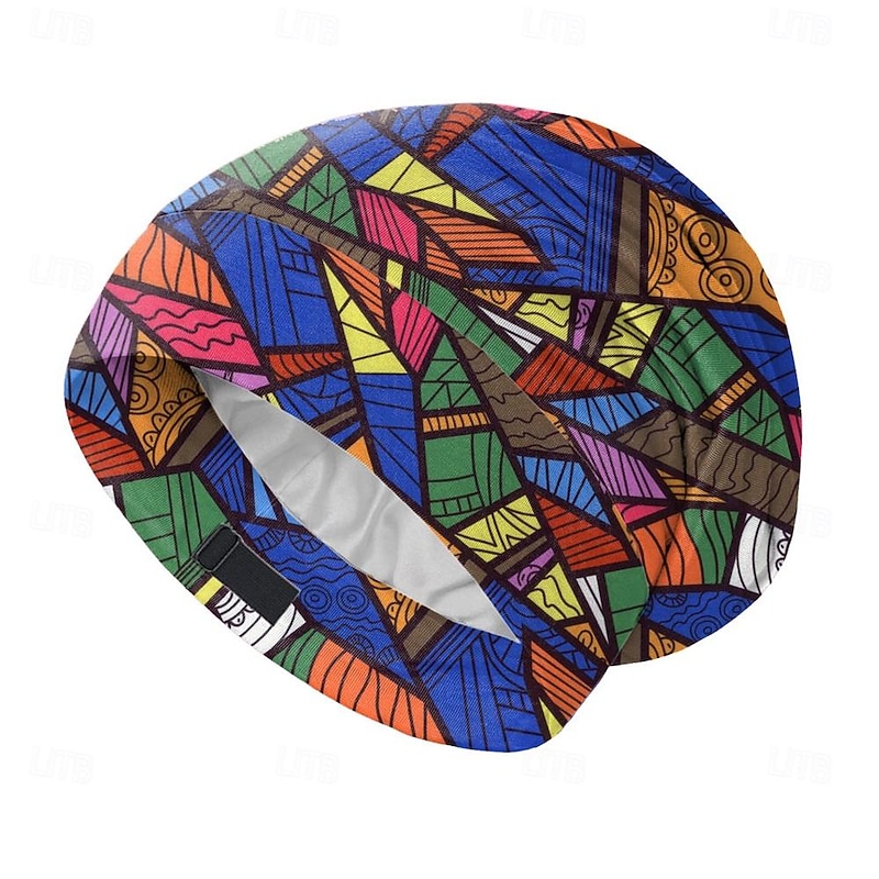Women's Pullover Hat, African Printed Sleeping Hat, Double-Layer Color Ding Inner Layer, Adjustable Elastic Hair Protection Hat4