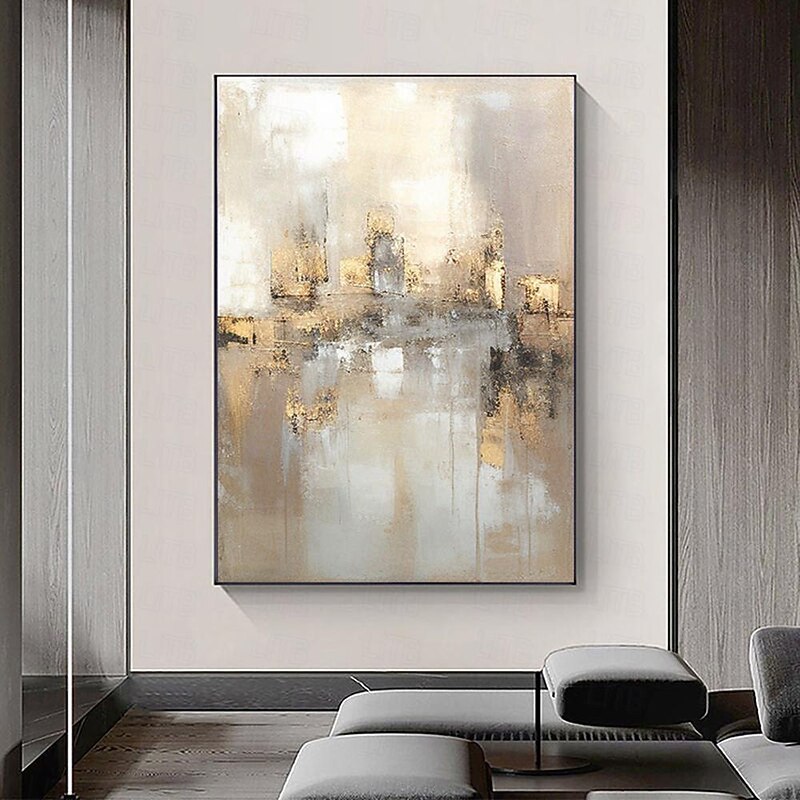 Large hand painted Gold Leaf Painting On Canvas Abstract Beige Oil Painting Luxury Art Textured Painting Hand Painted Art Golden oil painting Wall Decoration for hotel decoration