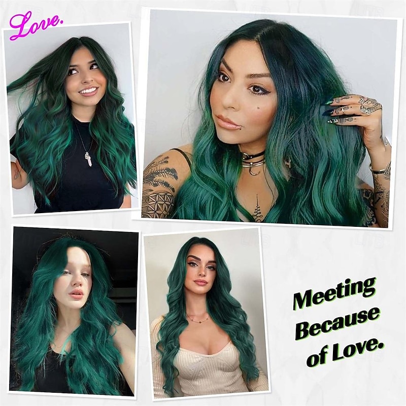 Long Ombre Green Wavy Wig for Women 26 Inch Middle Part Curly Wig Natural Looking Synthetic Heat Resistant Fiber Wig for Daily Party Use St.Patrick's Day Wigs Halloween Wigs4