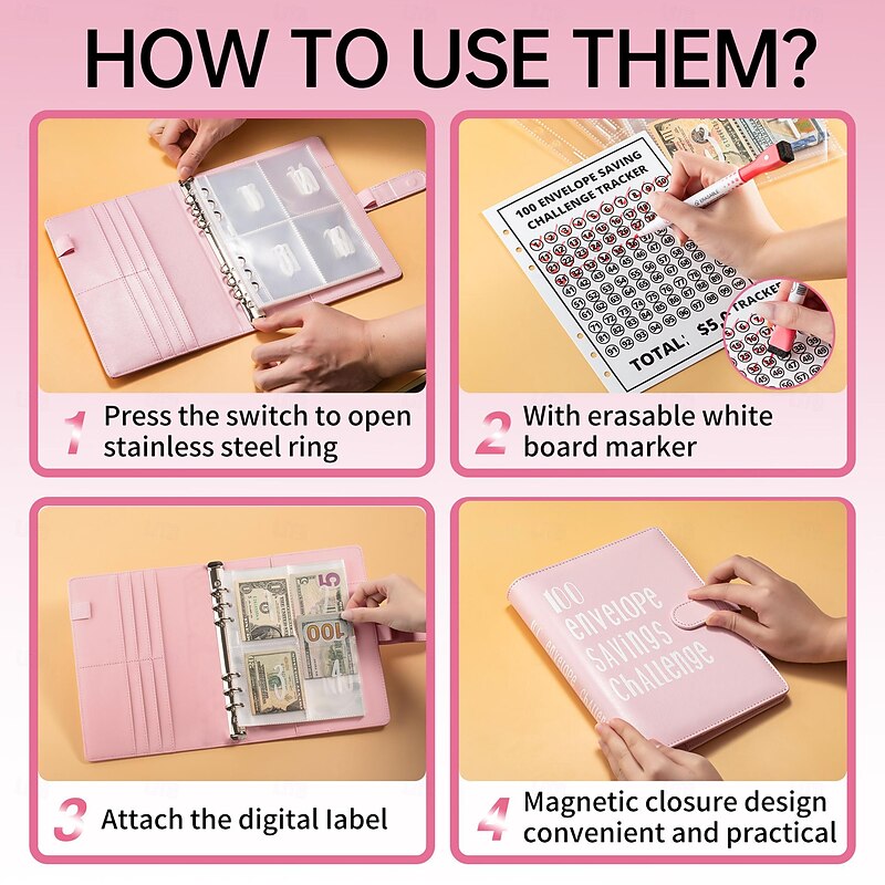 100 Envelope Challenge Binder Cash Binder with Envelope Saving Challenge Binder Money Saving Envelope for School Home Office4