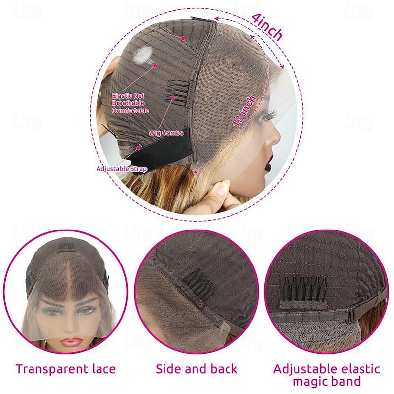 14 Inch Ombre Body Wave Bob Lace Front Wig Human Hair 13X4 Highlight Lace Front Short Body Wave Wig Human Hair 4/27 Ombre Brown Colored Human Hair Wigs 200 Density Wigs Human Hair with Baby Hair4