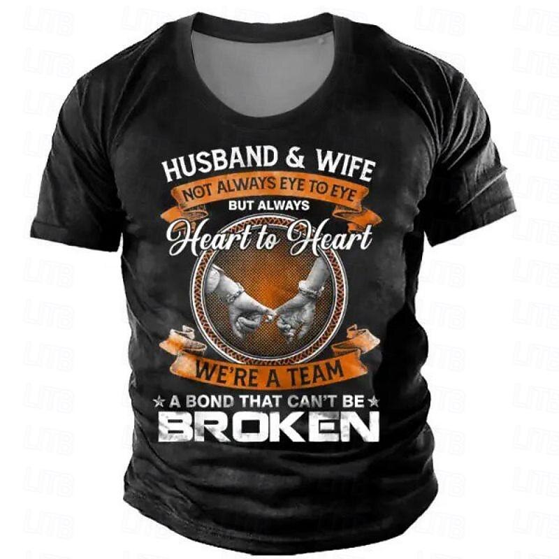 Men's Graphic Husband Wiff Not Allways Eye to Eye but Always We're a Team T Shirt Short Sleeve T shirt 3D Print Crew Neck Shirt Casual Street Style Sports Outdoor Holiday Going out Black Army Green3