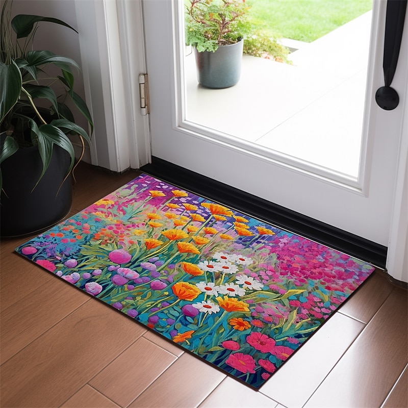 Colorful Flowers Doormat Floor Mats Washable Rugs Kitchen Mat Non-Slip Oil Proof Rug Indoor Outdoor Mat Bedroom Decor Bathroom Mat Entrance Rug2