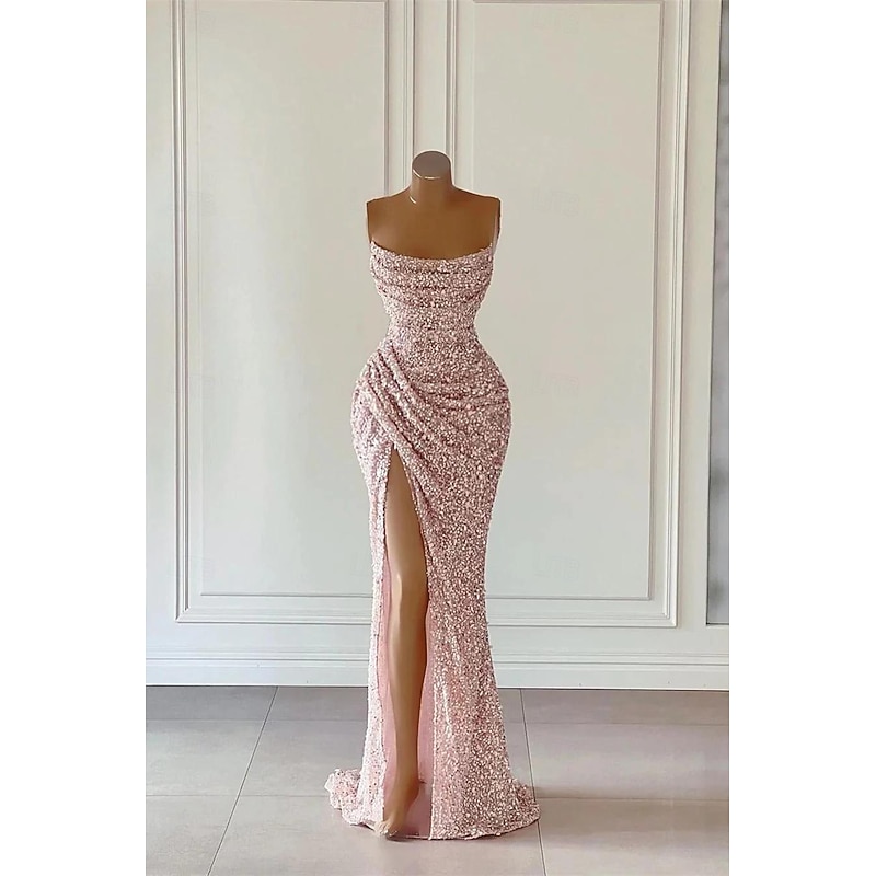 Beach Wedding Sheath Sequin Prom Dresses Elegant Dress Formal Prom Floor Length Sleeveless Strapless Masquerade Dress4