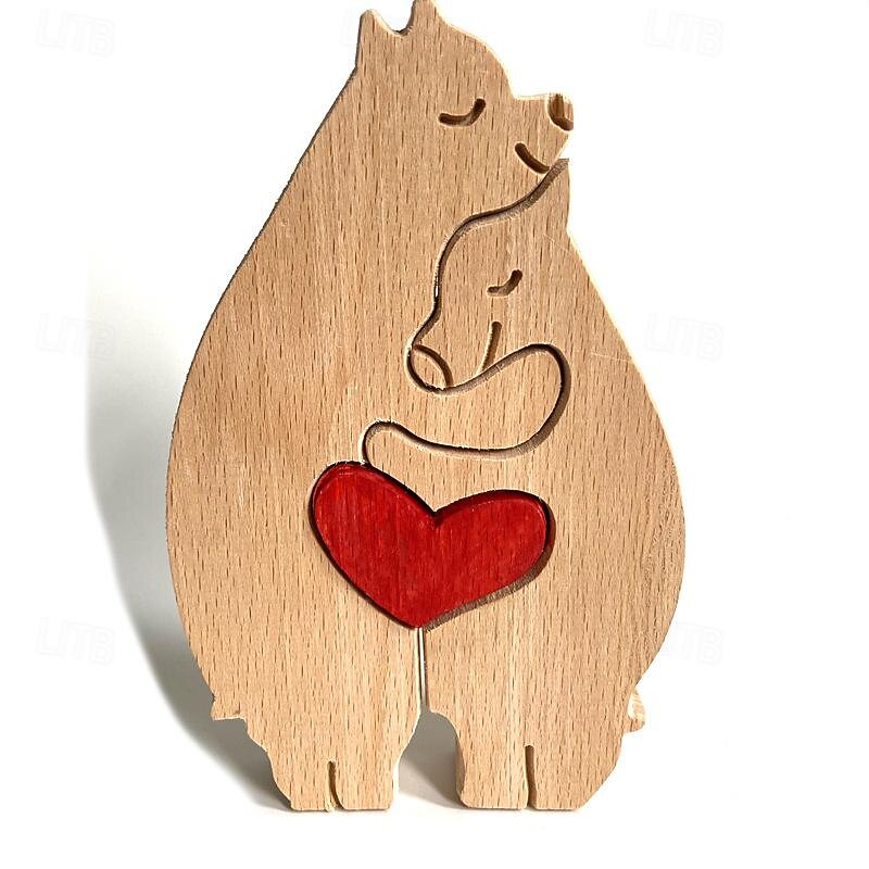 Women's Day Gifts Mother's Day Wooden Decoration Series Animal Rabbit Family Elephant Heart shaped Solid Wood Decoration Mother's Day Gifts for MoM