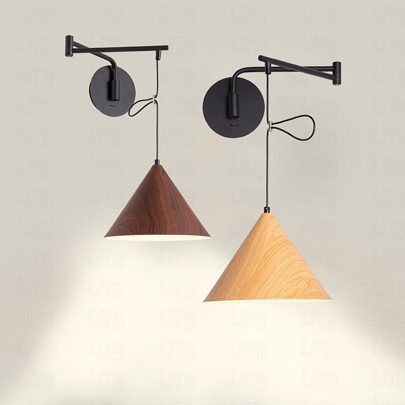 Led Indoor Wall Light 3 Light Color Foldable Swing Arm Wall Light Modern Bedside Wall Sconce Wooden Lampshade Lighting Fixtures Creative Modern Indoor Wall Lights Living Room Bedroom Metal Wall Light 110-240V